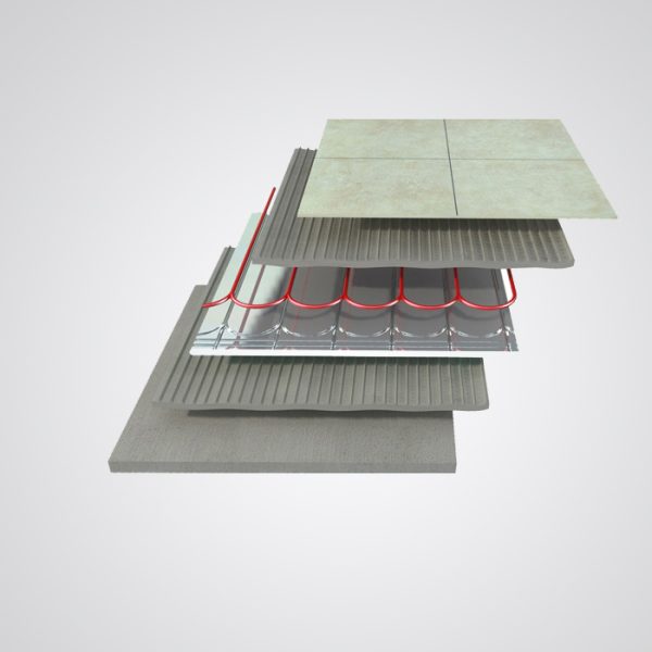 PIR board with 0.2 mm plain aluminum foil embedded in shaped grooves